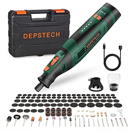 DEPSTECH Cordless Rotary Tool Kit, 8V 2.0Ah Rechargeable Battery, 30000RPM 5-Speed Multi Power Carving Tools, 127Pcs Accessories, Shield Attachment, Cutting/Drilling Guide for Handmade/DIY Creations - Image 1