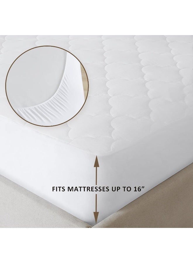 Sleep Philosophy Sleep Philosophy Twin Mattress Pad Cotton Mattress Protector Classic Cloud Quilted Bed Cover All Natural Breathable Mattress Topper Fitted Pocket Fits Up to 16 Machine Washable White  - Image 3