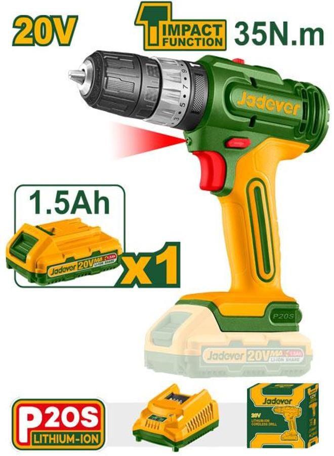 Jadever Drill 20 Volt Impact With Battery And Charger  With Chuck  Jdcdp521 - Image 1