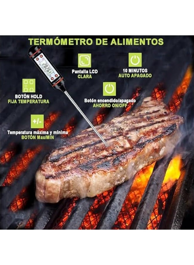 بيوينتي سكيدو ميزان حرارة رقمي للطبخ مع مسبار درجة حرارة طويل - ميزان حرارة رقمي احترافي سريع ودقيق للمطبخ - للحوم والماء والسوائل والشواء والفرن وزيت الشواء (-50 درجة مئوية الى +300 درجة مئوية) درجة مئوية - Image 2