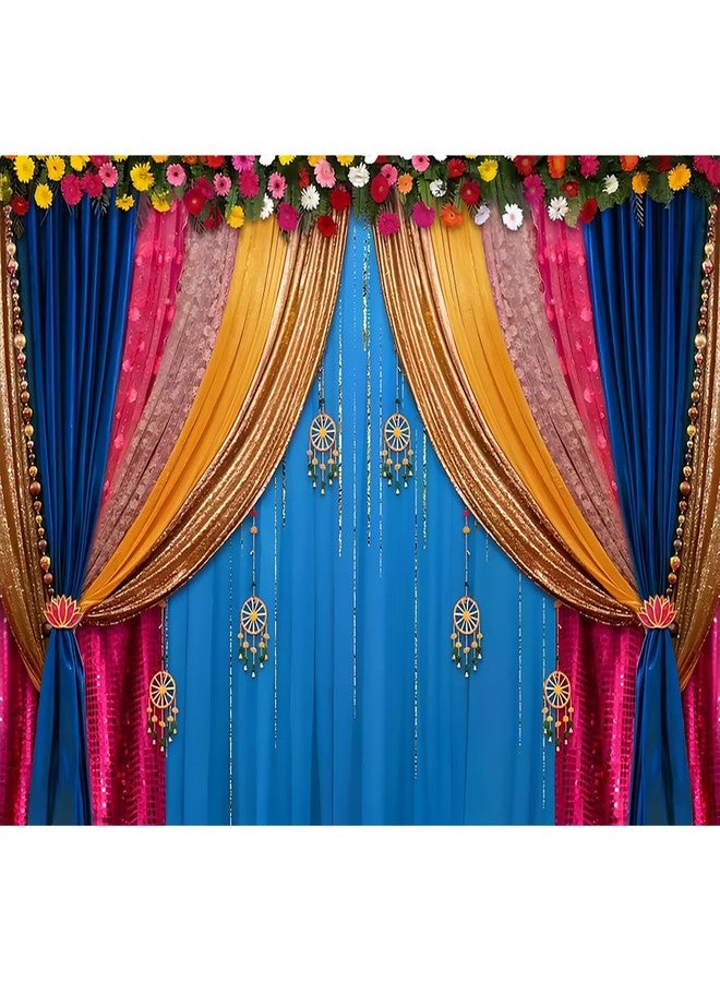 Baocicco 5x3ft India Style Backdrop Photography Curtain Flower Garland Photography Background India Hindu Wedding Traditional Banner Diwali Pooja Decorations for Bride Couple Portrait Props - Image 1