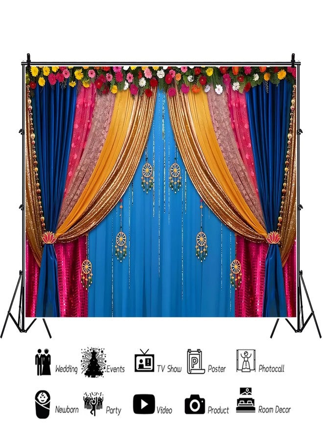 Baocicco 5x3ft India Style Backdrop Photography Curtain Flower Garland Photography Background India Hindu Wedding Traditional Banner Diwali Pooja Decorations for Bride Couple Portrait Props - Image 5