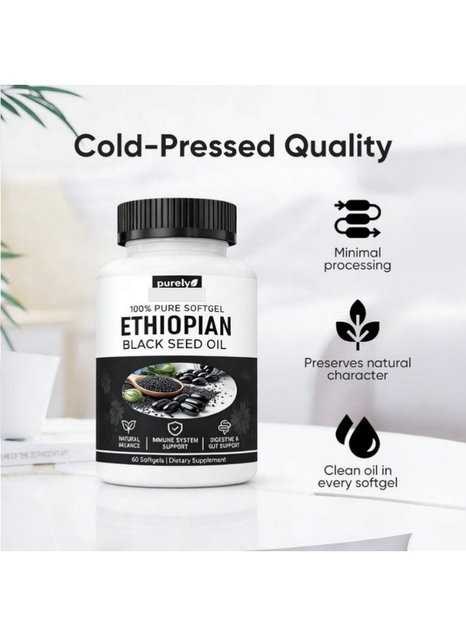 Purely Nutrient Ethiopian Black Seed Oil 100% Pure Softgels, High Thymoquinone, Natural Immune System Support, Digestive & Gut Health, Non-GMO Gluten-Free Dietary Supplement, 60 Capsules - Image 5