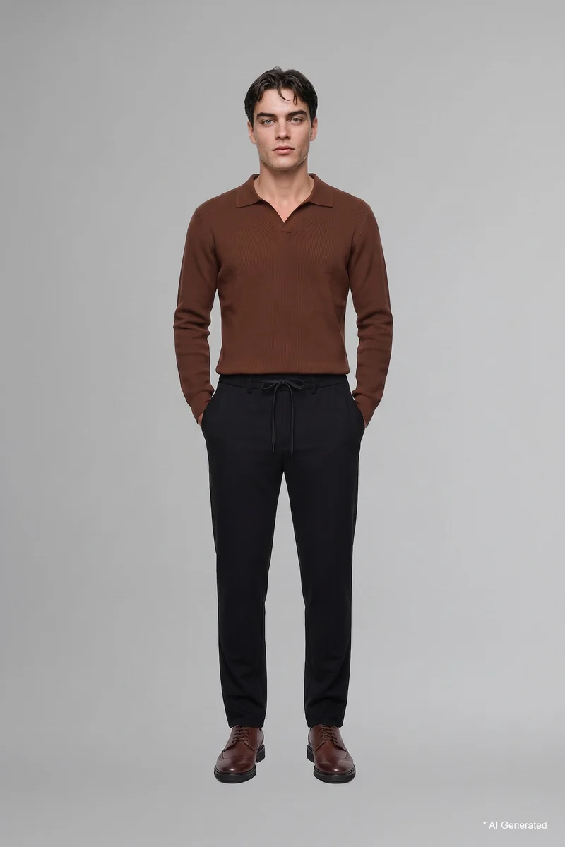 Regular Fit Regular Hem Zipper Trousers