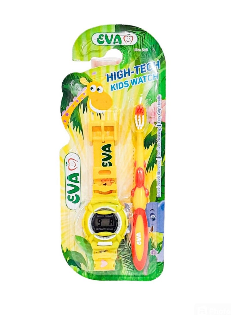 إيفا فرشاة أسنان فائقة النعومة مع ساعة أطفال متعددة الألوان