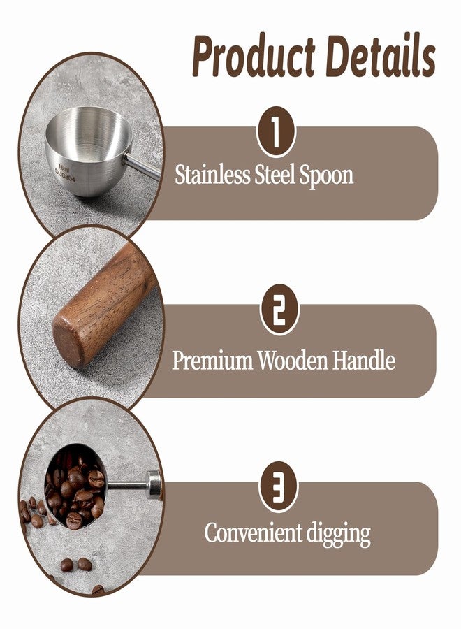 Tweruna Vintage Coffee Measuring Spoon, Stainless Steel Coffee Scoop with Walnut Handle, 1 Tablespoon 15ml for Ground CoffeeBeans, Tea, and More - Image 3