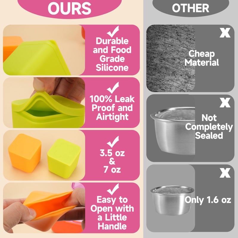 LUVCOSY Silicone Dips Containers Compatible with OmieBox, 2 Pack Salad Dressing Container To Go for Most Bento Lunch Box, Small Snack Condiment Container with Lids for kids - Image 5