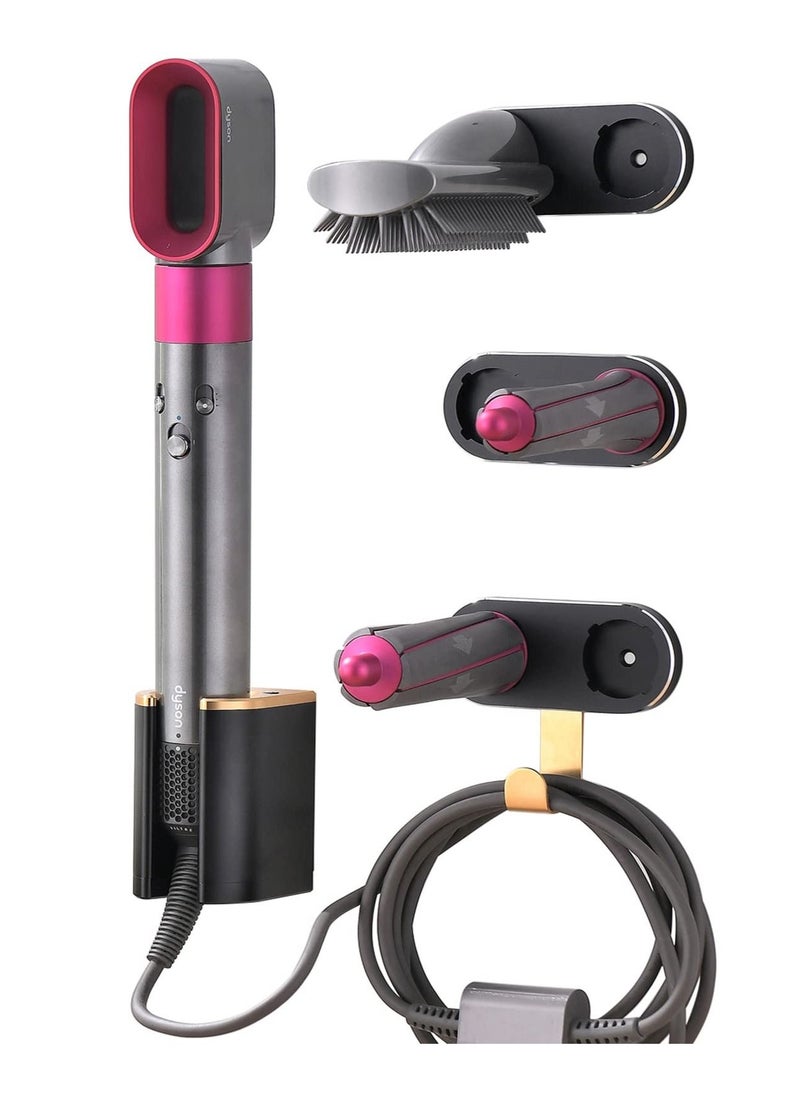 KASTWAVE مجموعة رفوف تخزين مناسبة لمكواة تجعيد الشعر Dyson Airwrap، حامل حائط بدون ثقب يمكنه حمل ملحقات Dyson Airwrap Styler ودلو التجعيد والفرشاة، لغرفة النوم والحمام باللون الأسود  - Image 1
