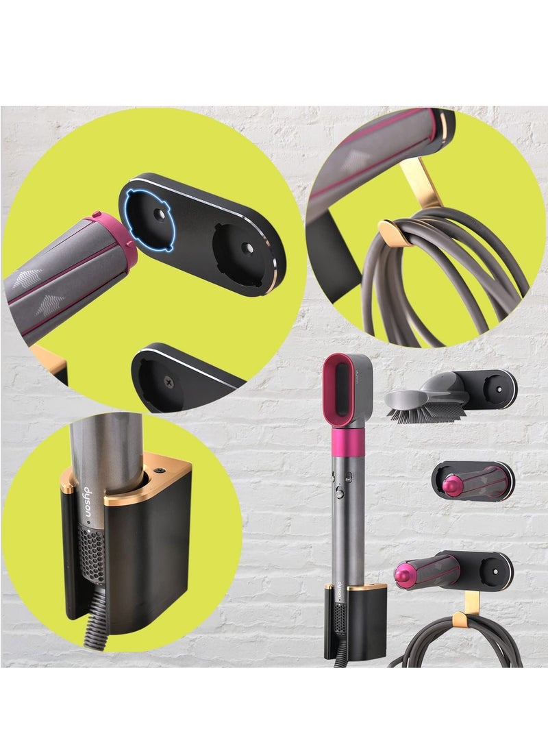 KASTWAVE مجموعة رفوف تخزين مناسبة لمكواة تجعيد الشعر Dyson Airwrap، حامل حائط بدون ثقب يمكنه حمل ملحقات Dyson Airwrap Styler ودلو التجعيد والفرشاة، لغرفة النوم والحمام باللون الأسود  - Image 2