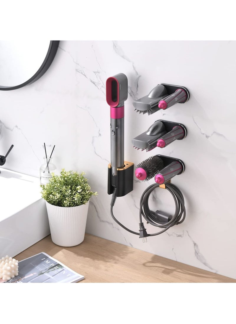 KASTWAVE مجموعة رفوف تخزين مناسبة لمكواة تجعيد الشعر Dyson Airwrap، حامل حائط بدون ثقب يمكنه حمل ملحقات Dyson Airwrap Styler ودلو التجعيد والفرشاة، لغرفة النوم والحمام باللون الأسود  - Image 3