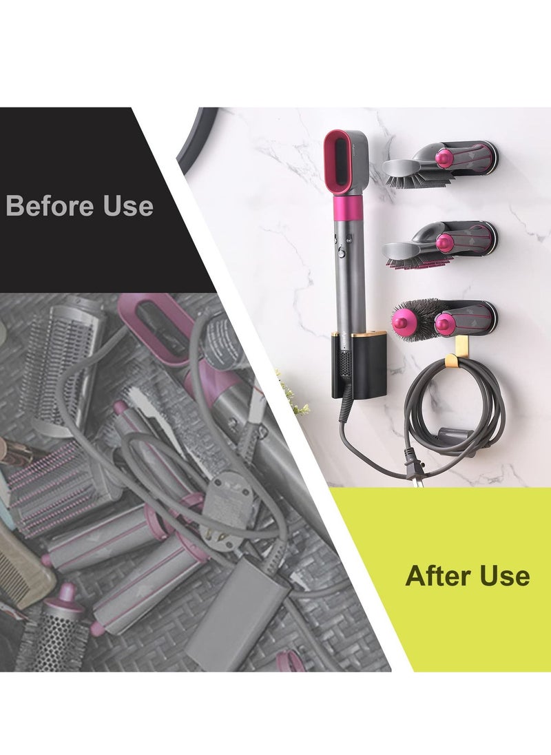 KASTWAVE مجموعة رفوف تخزين مناسبة لمكواة تجعيد الشعر Dyson Airwrap، حامل حائط بدون ثقب يمكنه حمل ملحقات Dyson Airwrap Styler ودلو التجعيد والفرشاة، لغرفة النوم والحمام باللون الأسود  - Image 4