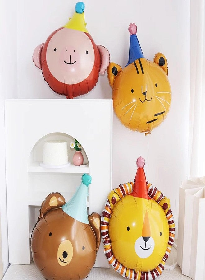 CSTYWC 4PCS Animal Head Foil Balloon Set Lion Bear Monkey Cat Mylar Balloons for Birthday Party Decorations - Image 5