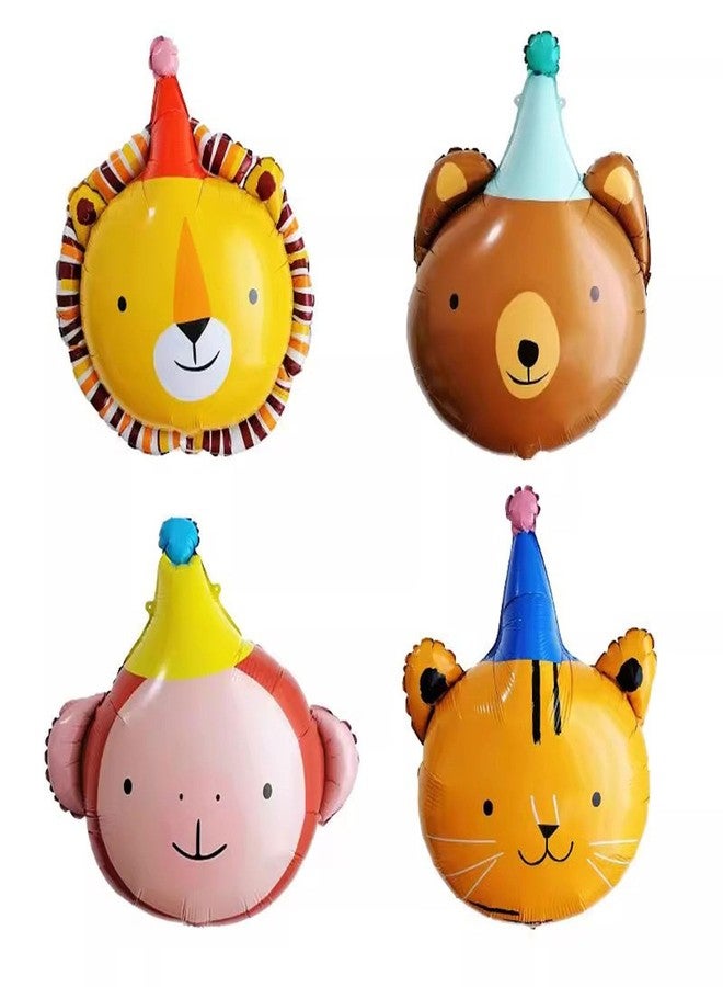 CSTYWC 4PCS Animal Head Foil Balloon Set Lion Bear Monkey Cat Mylar Balloons for Birthday Party Decorations - Image 1
