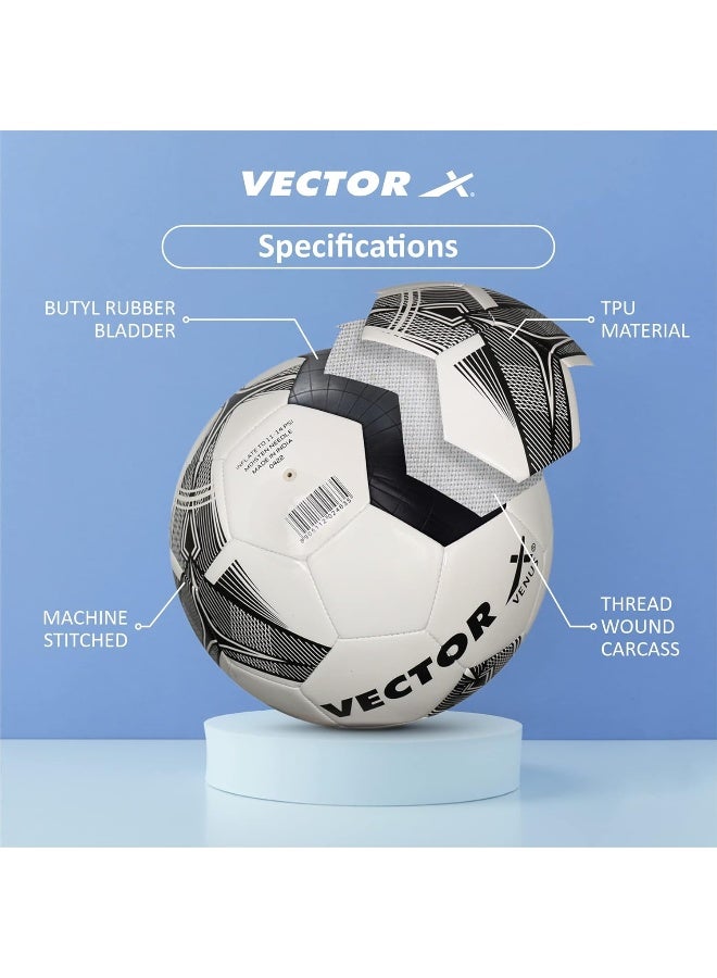 Vector X Venus Football Soccer Ball for Training & Match Play | Size 5 | White/Black - Image 3
