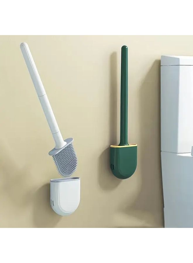 Ergonomic White Toilet Brush with Silicone Bristles Detachable Handle for 360 Degree Cleaning and Space Saving Storage - Image 1