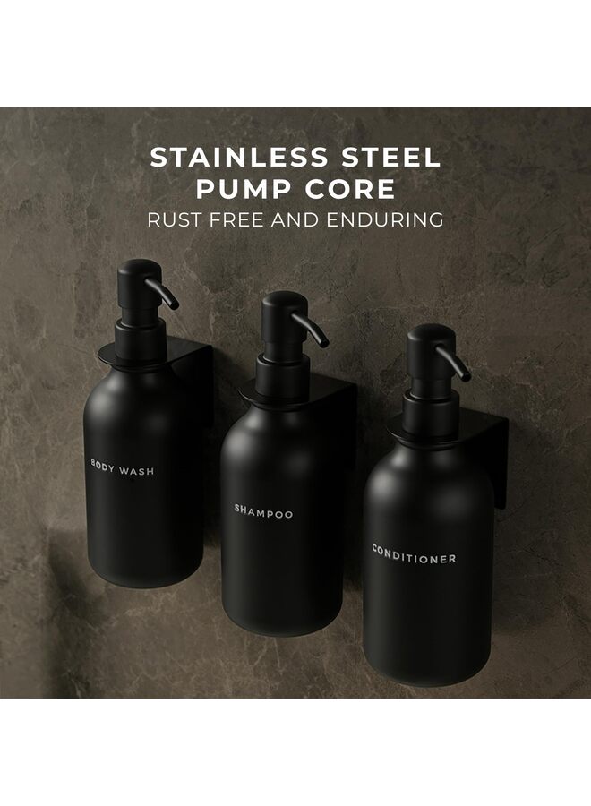 Shower Soap Dispenser Wall Mounted - Set of 3 Black Plastic Bottles Black Pump - Shampoo Dispenser, Shower Dispenser 3 Chamber - 3 Waterproof Labels - Image 2