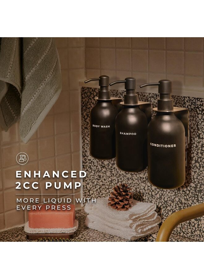 Shower Soap Dispenser Wall Mounted - Set of 3 Black Plastic Bottles Black Pump - Shampoo Dispenser, Shower Dispenser 3 Chamber - 3 Waterproof Labels - Image 5