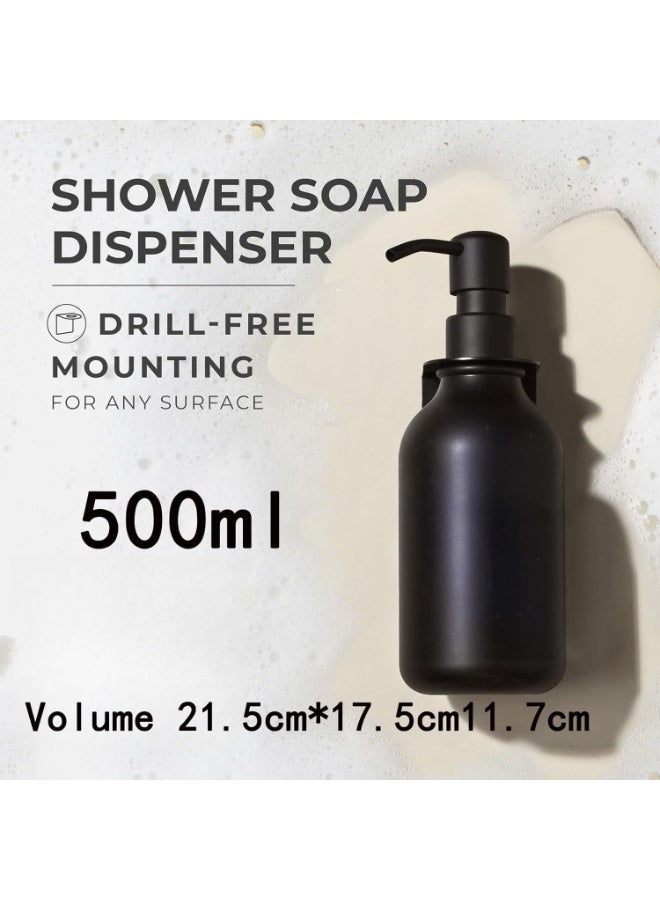 موزع صابون استحمام مثبت على الحائط - مجموعة من 3 زجاجات بلاستيكية سوداء مضخة سوداء - موزع شامبو، موزع استحمام 3 حجرات - 3 ملصقات مقاومة للماء - Image 2