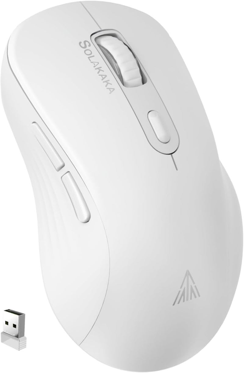 SOLAKAKA SM66 White Silent Dual Mode 2.4GHz Wireless Mouse, Adjustable 4800 DPI, Rechargeable Computer Mouse for PC, Mac, Laptop, Desktop - Image 1