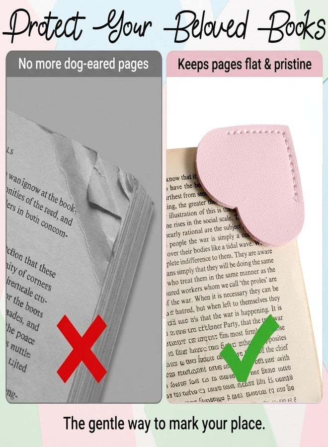Jeffdad 6pcs Leather Heart Bookmark, Cute Corner Page Bookmarks for Women Portable Book Marks Book Accessories for Teachers Students Book Reading Lovers Thank You Gifts - Image 4
