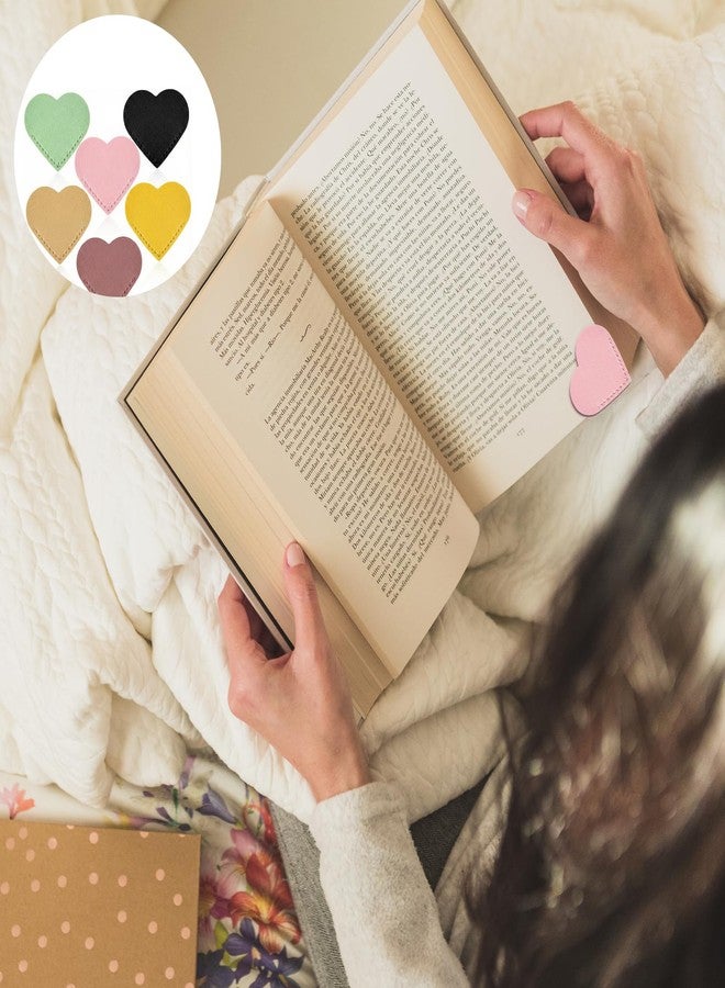 Jeffdad 6pcs Leather Heart Bookmark, Cute Corner Page Bookmarks for Women Portable Book Marks Book Accessories for Teachers Students Book Reading Lovers Thank You Gifts - Image 5