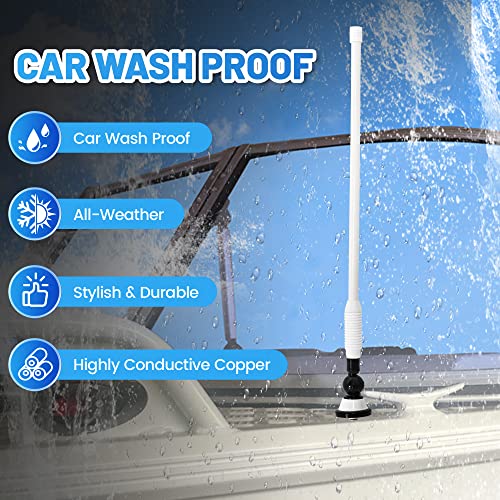Anina 16 Inch Marine Trailer RV Radio Antenna Rubber Flexible Aerial Mast for Car Truck Boat ATV UTV Caravan Motorhome Motorcycle Radio FM/AM Reception Top Or Side Mount Rubber Antenna (White) - Image 3