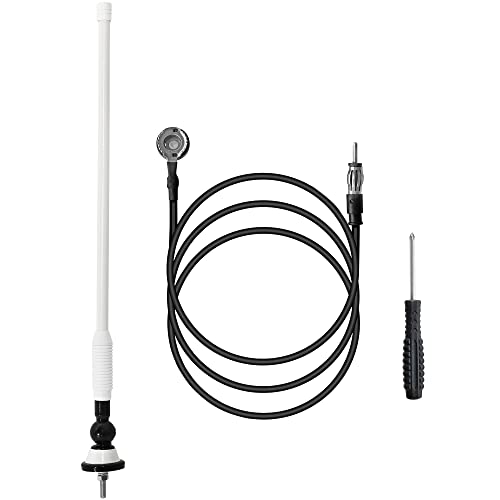 Anina 16 Inch Marine Trailer RV Radio Antenna Rubber Flexible Aerial Mast for Car Truck Boat ATV UTV Caravan Motorhome Motorcycle Radio FM/AM Reception Top Or Side Mount Rubber Antenna (White) - Image 1