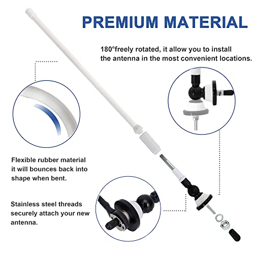 Anina 16 Inch Marine Trailer RV Radio Antenna Rubber Flexible Aerial Mast for Car Truck Boat ATV UTV Caravan Motorhome Motorcycle Radio FM/AM Reception Top Or Side Mount Rubber Antenna (White) - Image 4