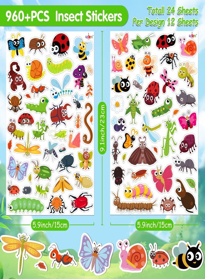 LINAYE 24 Sheets Cute Bug Stickers for Kids, 960 Counts Cute Insect Stickers for Scrapbooking,Water Bottles,Envelopes,Laptop Lovely Insect Stickers for Classroom Boys Girls - Image 2