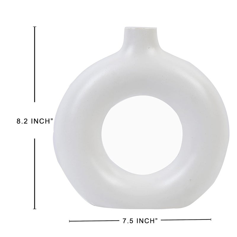 Kreative Homes Kreative Homes Premium Donut Ring Vases Ceramic Round Shaped Flower Pot Ring Shaped vases Handcrafted Flower Vases and Pot for Home Decoration Center Table Decor Ideal Gift White  - Image 3