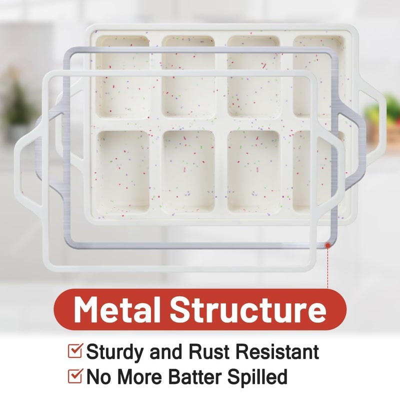 CAKETIME Mini Loaf Pan, Metal Reinforced Silicone Mini Bread Loaf Pan Nonstick Cornbread Pan 8 Cavities Silicone Molds for Baking Bread, Loaf, Meatloaf, Brownie, Butter - Image 2