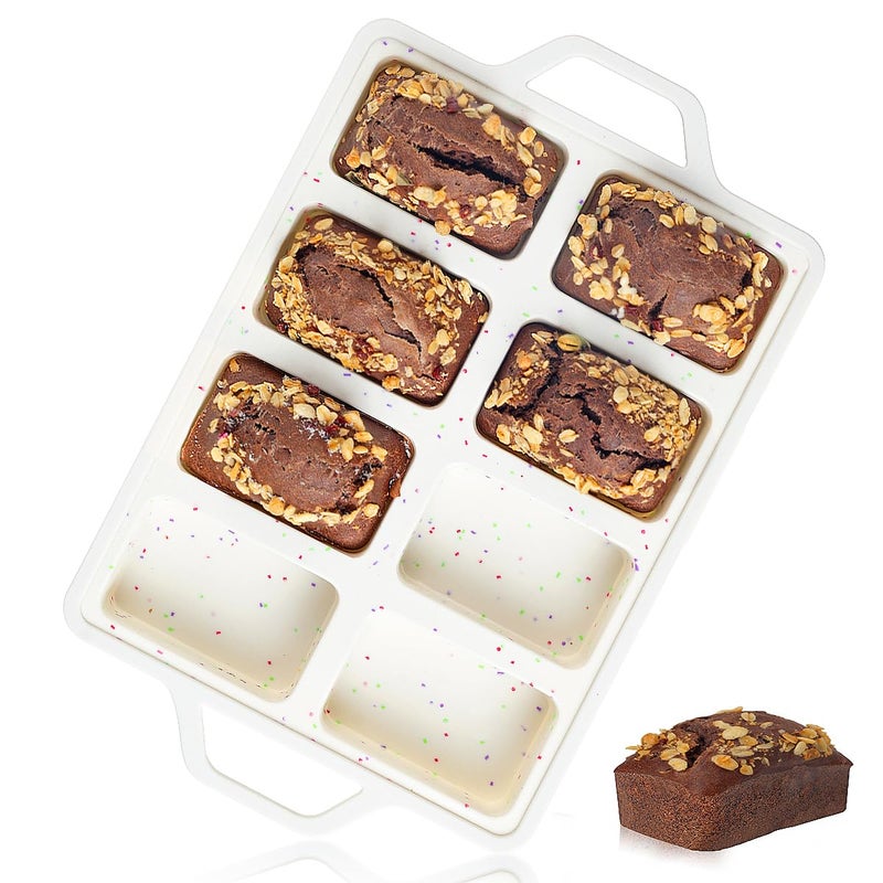 CAKETIME Mini Loaf Pan, Metal Reinforced Silicone Mini Bread Loaf Pan Nonstick Cornbread Pan 8 Cavities Silicone Molds for Baking Bread, Loaf, Meatloaf, Brownie, Butter - Image 1