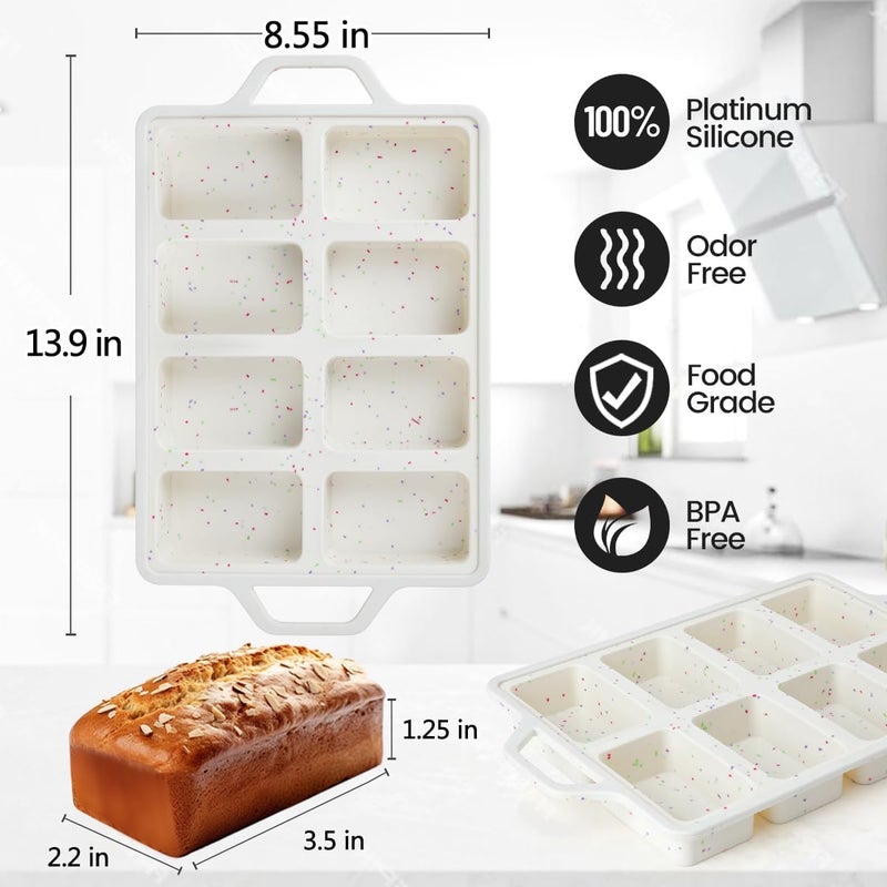 CAKETIME Mini Loaf Pan, Metal Reinforced Silicone Mini Bread Loaf Pan Nonstick Cornbread Pan 8 Cavities Silicone Molds for Baking Bread, Loaf, Meatloaf, Brownie, Butter - Image 4