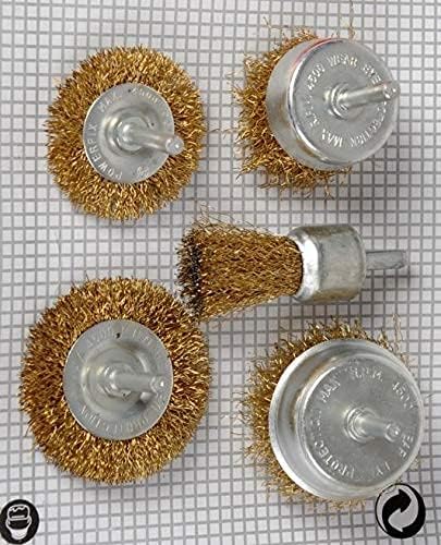 Inditrust Brass Coated Wire Brush Wheel & Cup Brush Set (5 Pcs) | 1/4-Inch Shank Drill Brush Set | Multi-Size Cleaning & Rust Removal Wire Brushes for Metal, Wood & DIY Use (Golden) - Image 5