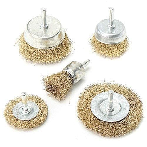 Inditrust Brass Coated Wire Brush Wheel & Cup Brush Set (5 Pcs) | 1/4-Inch Shank Drill Brush Set | Multi-Size Cleaning & Rust Removal Wire Brushes for Metal, Wood & DIY Use (Golden) - Image 2