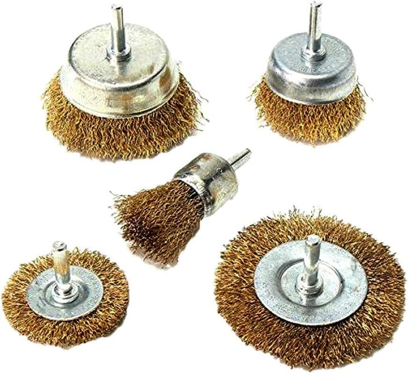 Inditrust Brass Coated Wire Brush Wheel & Cup Brush Set (5 Pcs) | 1/4-Inch Shank Drill Brush Set | Multi-Size Cleaning & Rust Removal Wire Brushes for Metal, Wood & DIY Use (Golden) - Image 4