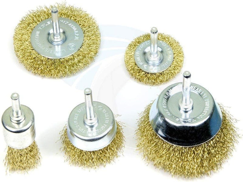 Inditrust Brass Coated Wire Brush Wheel & Cup Brush Set (5 Pcs) | 1/4-Inch Shank Drill Brush Set | Multi-Size Cleaning & Rust Removal Wire Brushes for Metal, Wood & DIY Use (Golden) - Image 3
