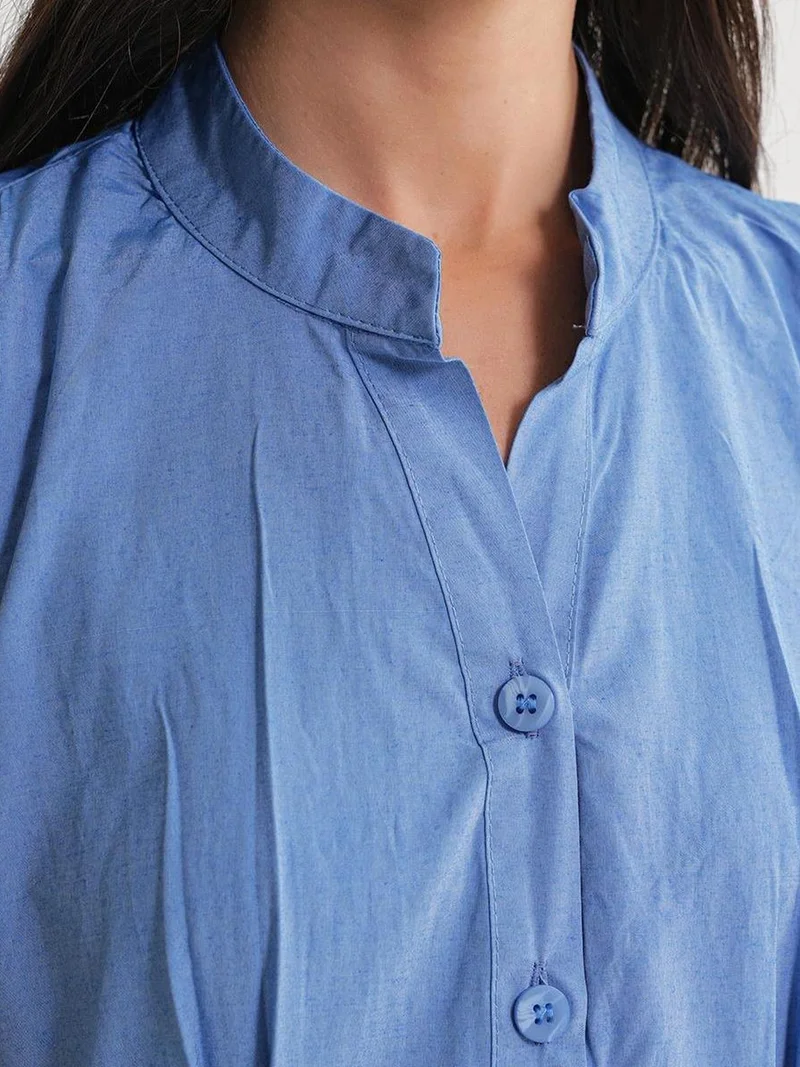 MixRay Maya Blue Mixray Buttoned Tippet Collar Maxi Dress for Women | Best Price UAE