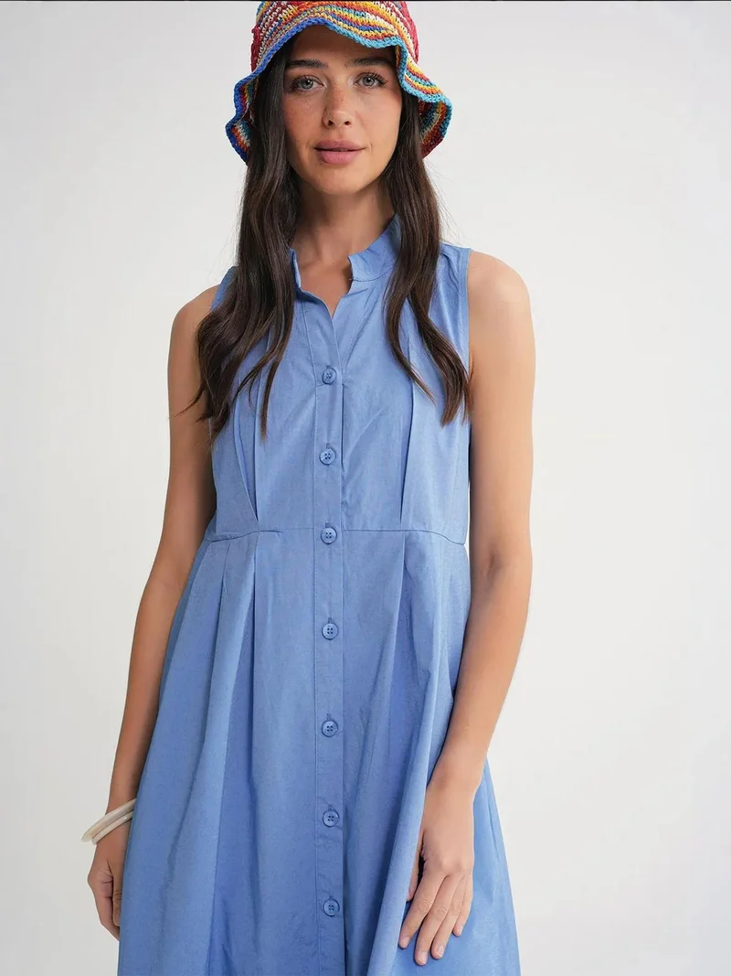 MixRay Maya Blue Mixray Buttoned Tippet Collar Maxi Dress for Women | Best Price UAE