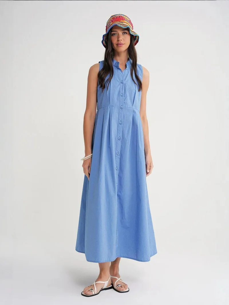 MixRay Mixray Buttoned Tippet Collar Maxi Dress