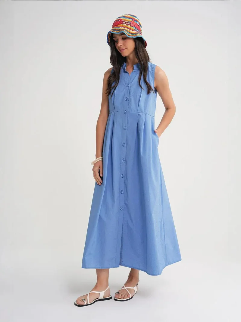 MixRay Mixray Buttoned Tippet Collar Maxi Dress