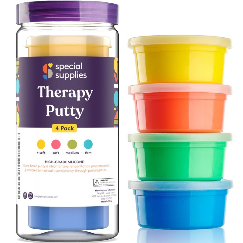 Special Supplies Therapy Putty for Teens and Adults - Resistive Hand Exercise Stress Relief Therapy Putty Kit, Set of 4 Strengths, Three Ounces of Each Putty (Primary Colors) - Image 1