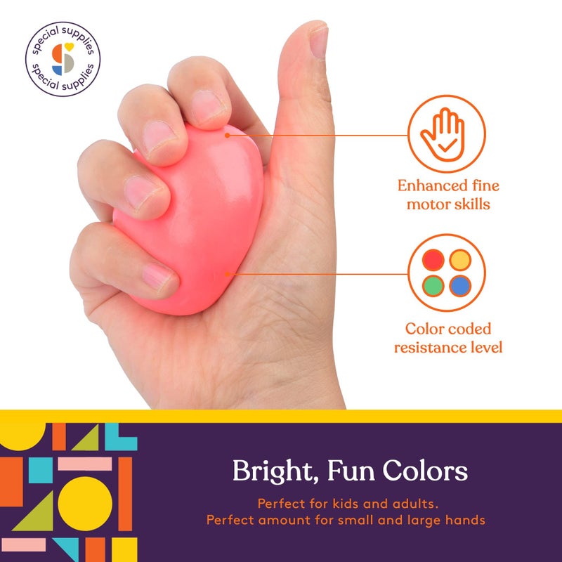 Special Supplies Therapy Putty for Teens and Adults - Resistive Hand Exercise Stress Relief Therapy Putty Kit, Set of 4 Strengths, Three Ounces of Each Putty (Primary Colors) - Image 4