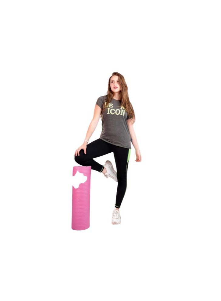 Girls' sport set of 3 pieces, a gray T-shirt, black * green pants and a bra  - Image 2