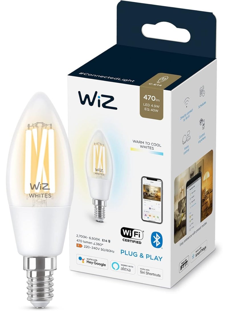 Wiz Smart Light Bulb Filament Clear Candle Light C35 E14 Tunable White Wi-Fi Compatible With Google Assistant Alexa And Siri - Image 1