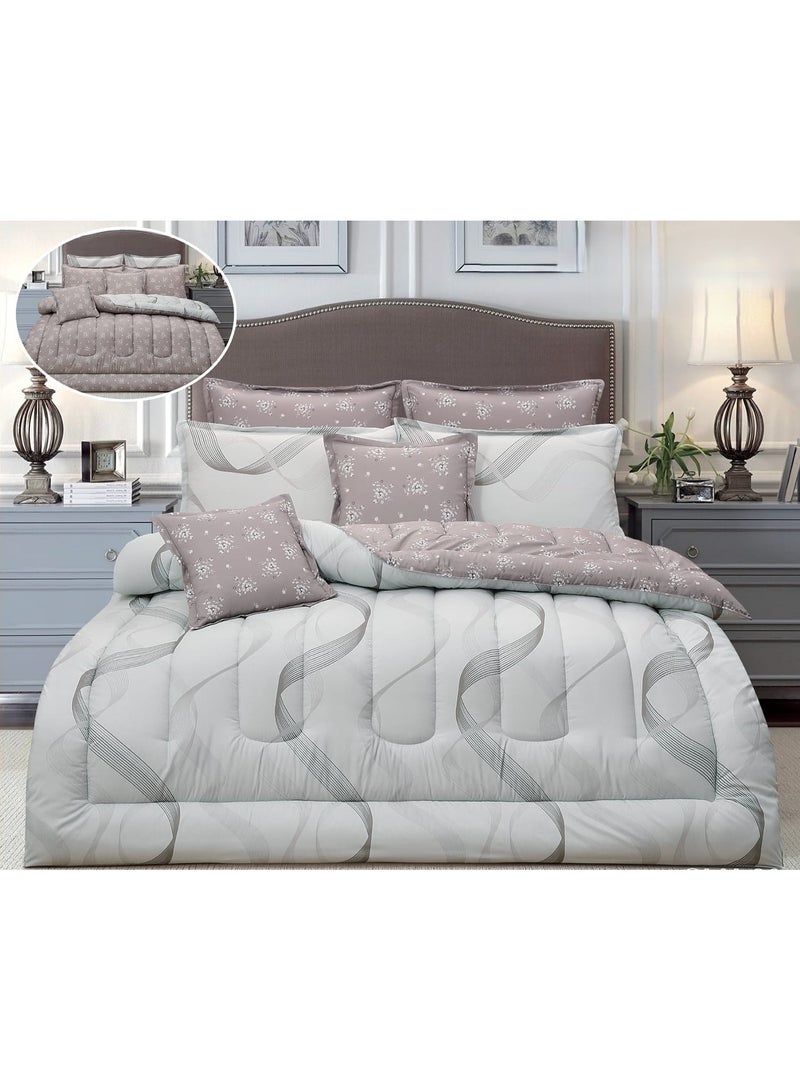 لوفيرا طقم مفرش نفرين ملكي لحاف قماش متين وناعم ونقشة عصرية 8 قطع مقاس 240*260 سم - Image 1