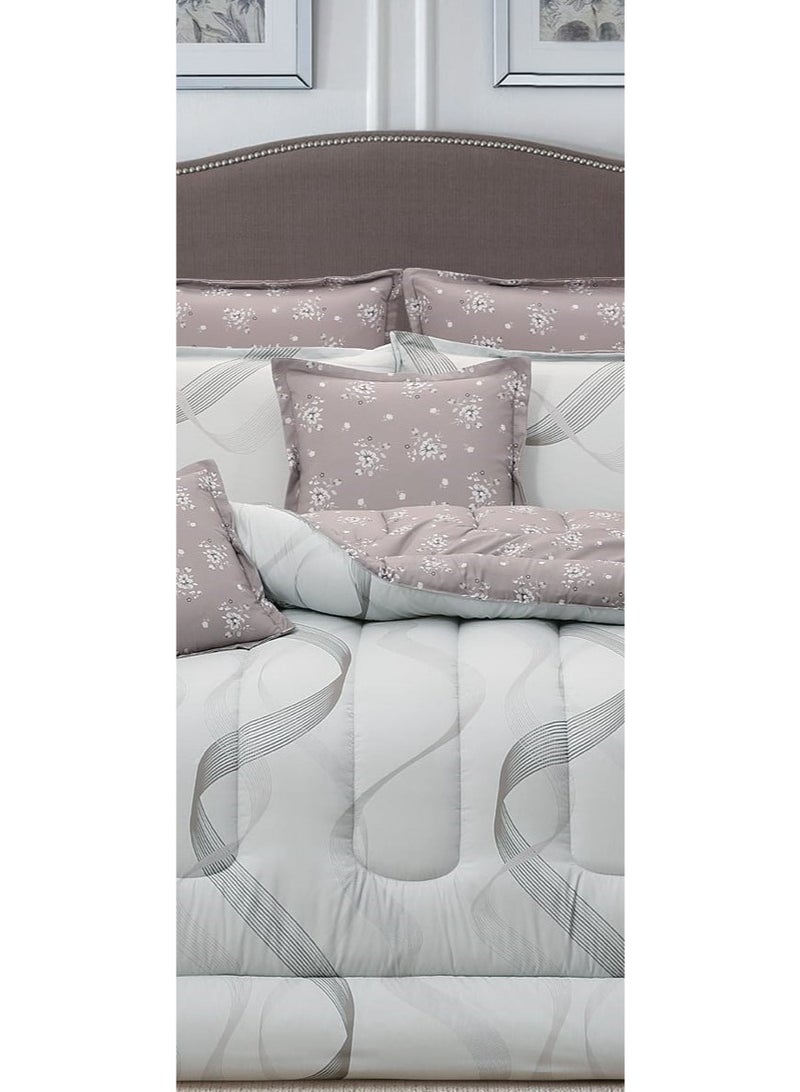 لوفيرا طقم مفرش نفرين ملكي لحاف قماش متين وناعم ونقشة عصرية 8 قطع مقاس 240*260 سم - Image 3