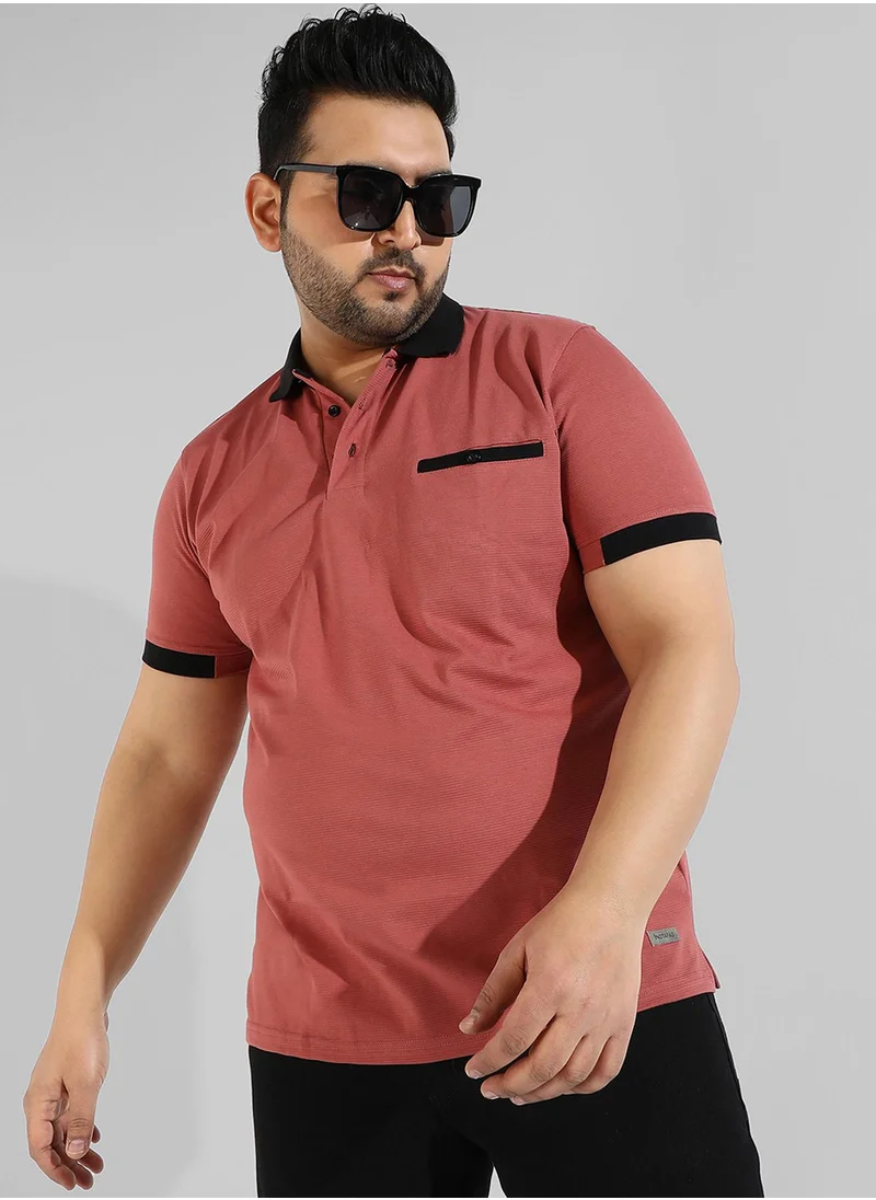 Instafab Plus Men's Solid Red Regular Fit Casual T-Shirt