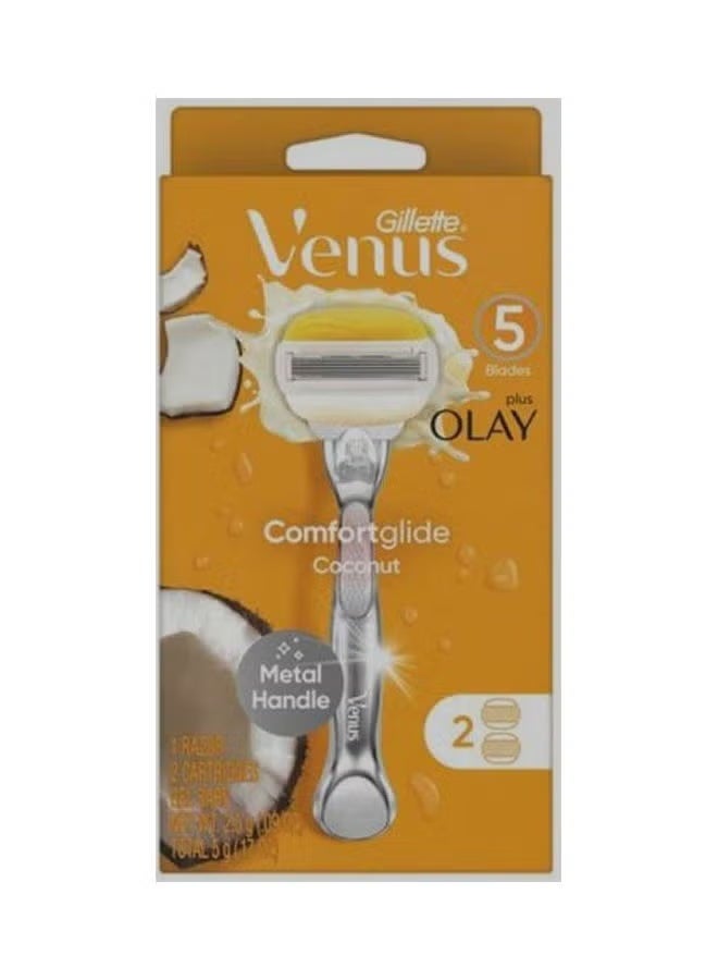 Gillette Venus Comfort Glide CoconutW/Olay Razor 5 Bladed + 2 Count Blades Refill - Image 1