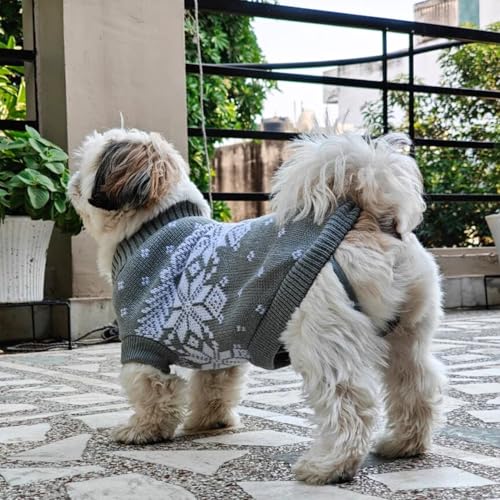Lulala Small Dog Winter Sweater – Gray & White Nordic Snowflake Knit Pullover, Warm Knitted Pet Sweater for Puppies & Small Breeds - Image 5
